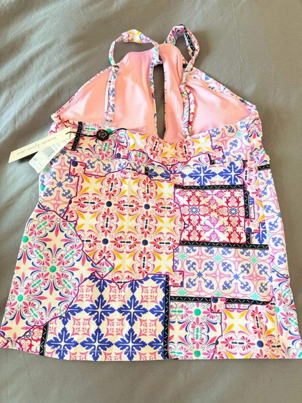 NWT Nanette Lepore Mueve Turkish Tiles patchwork print Tankini Top, size 4